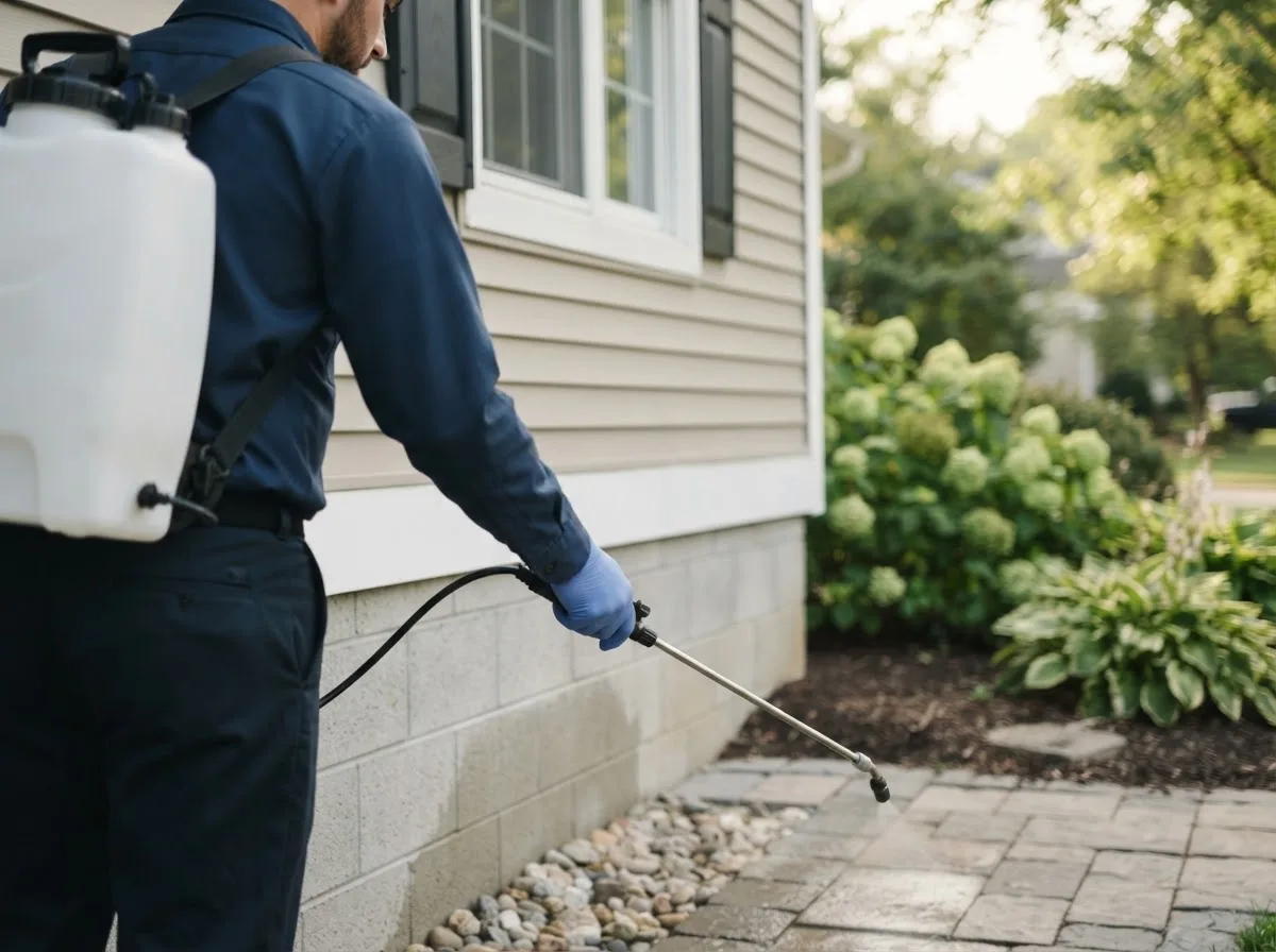 Pest control technician inspecting a home in Perkiomenville, PA
